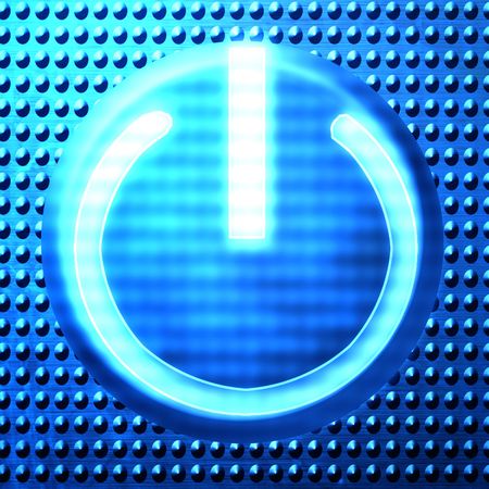 blue power button on a metal backgroundの写真素材