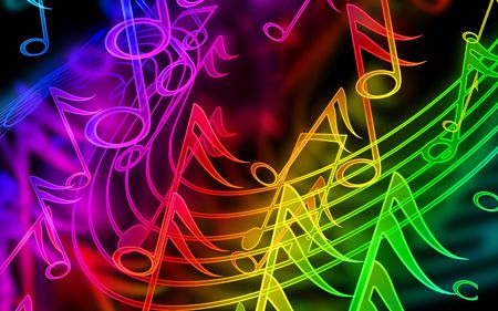 colorful music notes on a black backgroundの写真素材