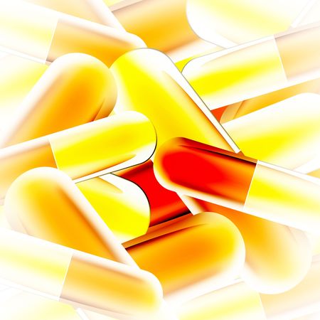 yellow capsule background with some reflection on itの写真素材