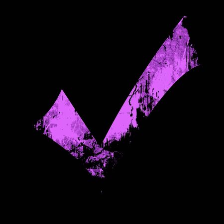 Isolated pink approved tick on a solid black backgroundの写真素材