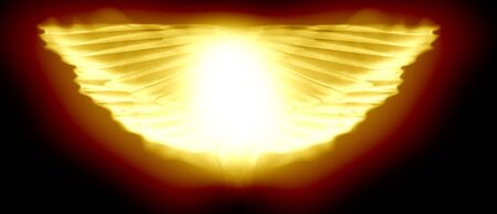 flaming wings on a dark red backgroundの写真素材