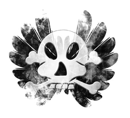 pirate skull with wings on a white backgroundの写真素材