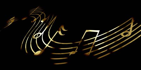golden music notes on a dark backgroundの写真素材