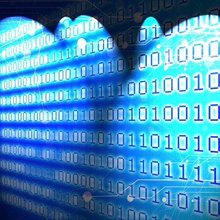 Bits and bytes on a blue backgroundの写真素材