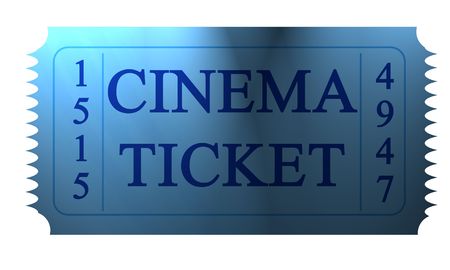 blue cinema ticket on a white backgroundの写真素材