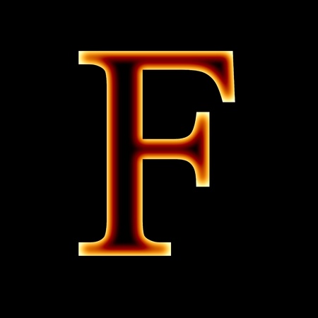 fire font: letter F on a dark backgroundの写真素材