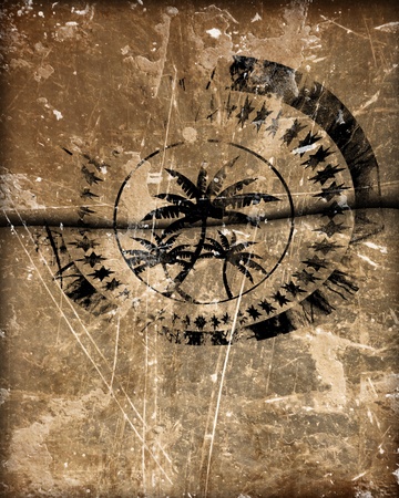 Old paper envelope with a palm tree stamp on itの写真素材