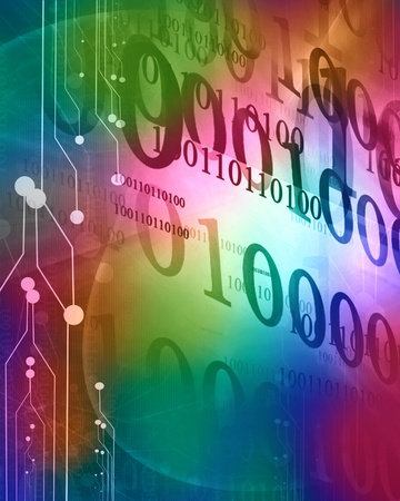bits and bytes on a rainbow backgroundの写真素材