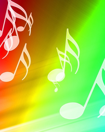 music notes on a beautiful rainbow backgroundの写真素材