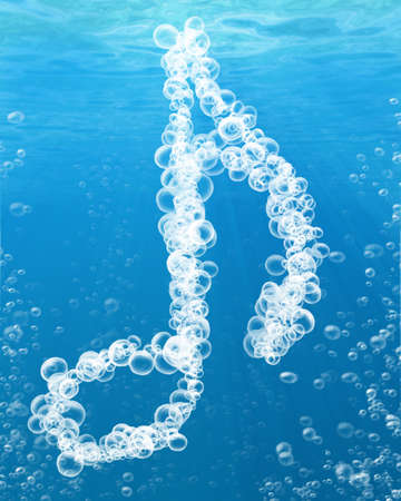 Music note formed by bubbles on a blue background