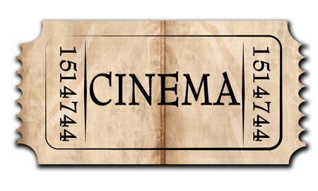 brown cinema ticket on a solid white backgroundの写真素材