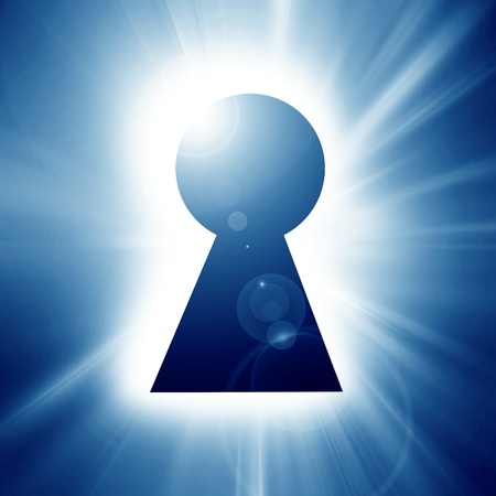 Key hole on a soft blue background
