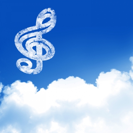blue sky with clouds and some music notesの写真素材