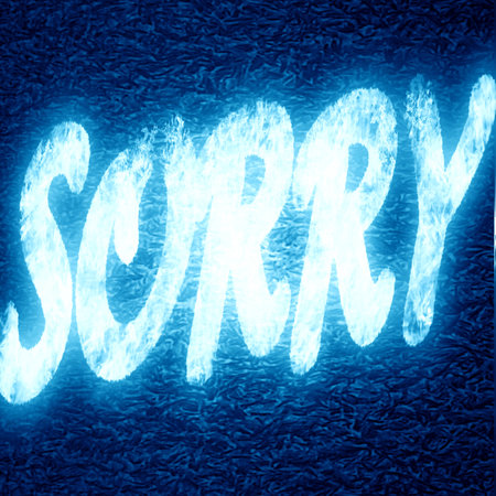 sorry written on a glowing blue backgroundの写真素材