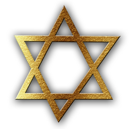 golden star of david on a solid white backgroundの写真素材