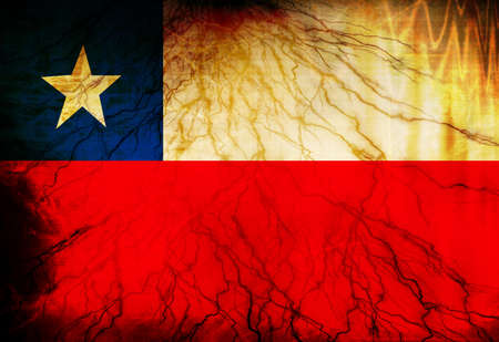 Chilean flag waving in the wind with some spots and stainsの写真素材