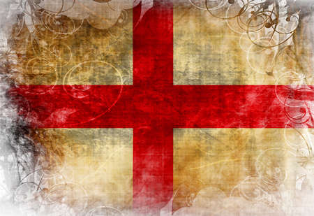 English flag waving in the wind with some spots and stainsの写真素材