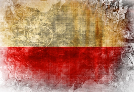 Polish flag waving in the wind with some spots and stainsの写真素材