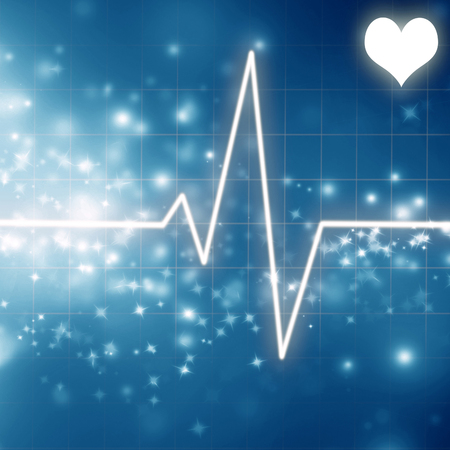 heartbeat on the display of a clinic monitor on a blue backgroundの写真素材