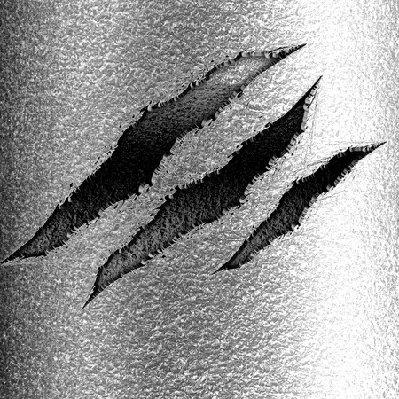three claw marks on a metal panel backgroundの写真素材