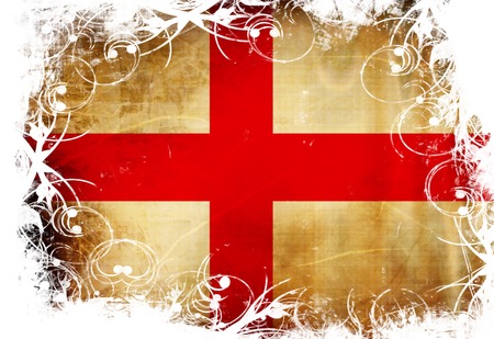 English flag waving in the wind with some spots and stainsの写真素材