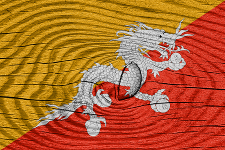 Bhutan flag with some soft highlights and foldsの写真素材