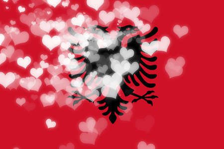 Albania flag with some soft highlights and foldsの写真素材