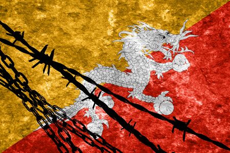 Bhutan flag with some soft highlights and foldsの写真素材