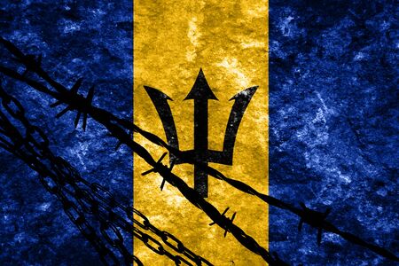 Barbados flag with some soft highlights and foldsの写真素材
