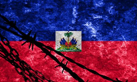 Haiti flag with some soft highlights and foldsの写真素材