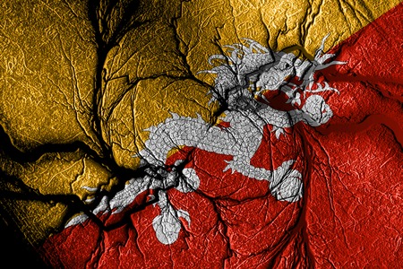 Bhutan flag with some soft highlights and foldsの写真素材