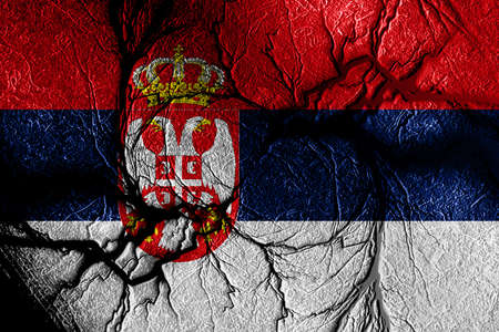 Serbia flag with some soft highlights and foldsの写真素材