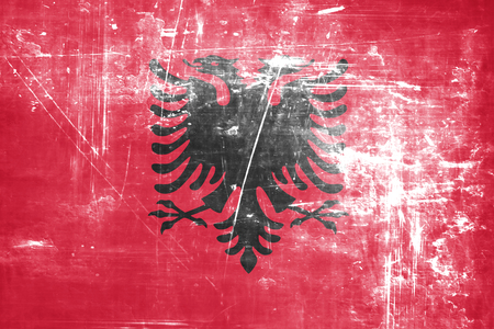 Albania flag with some soft highlights and foldsの写真素材