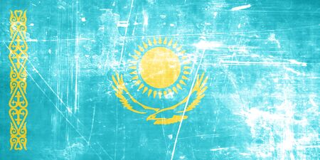 Kazakhstan flag with some soft highlights and foldsの写真素材