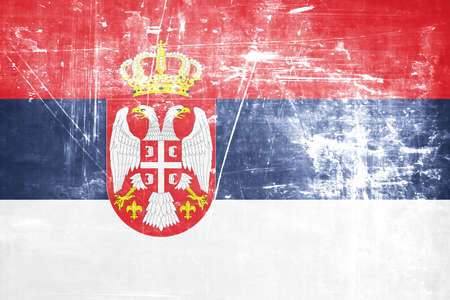 Serbia flag with some soft highlights and foldsの写真素材