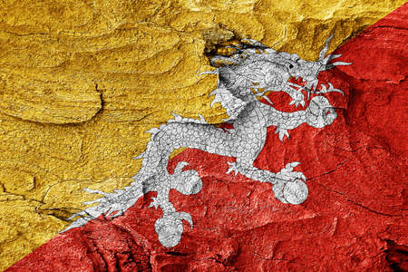 Bhutan flag with some soft highlights and foldsの写真素材