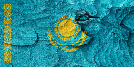 Kazakhstan flag with some soft highlights and foldsの写真素材