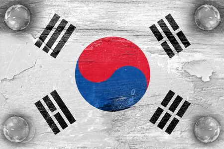 South korea flag with some soft highlights and foldsの写真素材