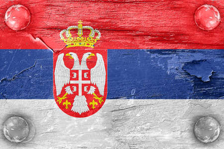 Serbia flag with some soft highlights and foldsの写真素材