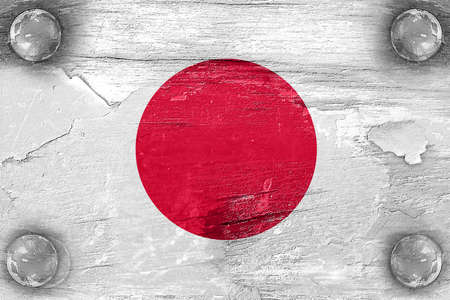 Japan flag with some soft highlights and foldsの写真素材