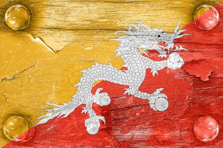 Bhutan flag with some soft highlights and foldsの写真素材