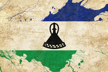 Lesotho flag with some soft highlights and foldsの写真素材
