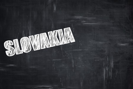Chalkboard background with white letters: Chalkboard background with white letters: Greetings from slovakia card with some soft highlightsの写真素材