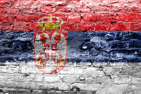 Serbia flag with some soft highlights and foldsの写真素材