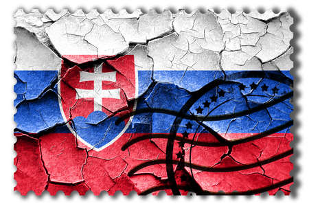 Postal stamp: Grunge Slovakia flag with some cracks and vintage lookの写真素材