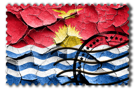 Postal stamp: Grunge Kiribati flag with some cracks and vintage lookの写真素材