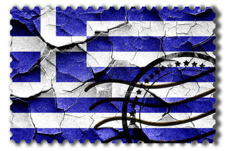 Postal stamp: Grunge Greece flag with some cracks and vintage lookの写真素材
