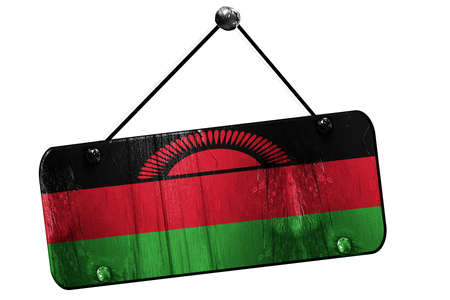 Malawi flag, 3D rendering, grunge old sign on a ropeの写真素材
