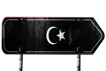 Libya flag, 3D rendering, vintage road sign isolationの写真素材