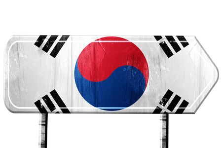 South korea flag, 3D rendering, vintage road sign isolationの写真素材